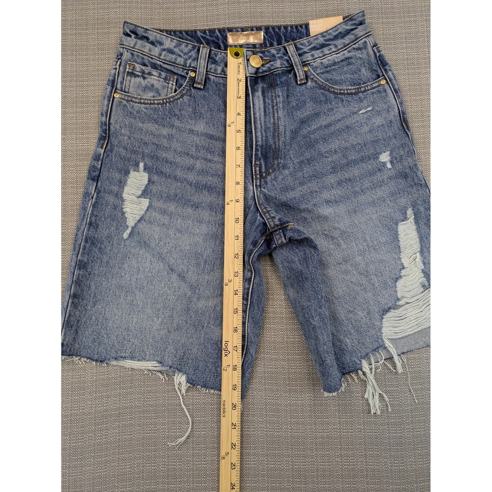 KUT From The Kloth Shorts Women 0 High Rise Hailey Blue Distressed Bermuda Denim - Picture 4 of 10